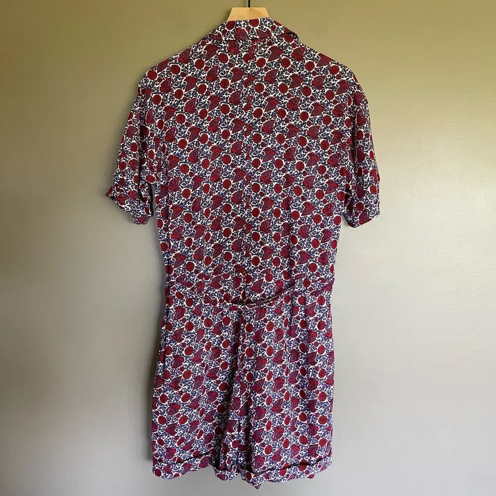 XIRENA Grady Romper Size XS White Blue Red‎ Floral Paisley Lightweight Casual